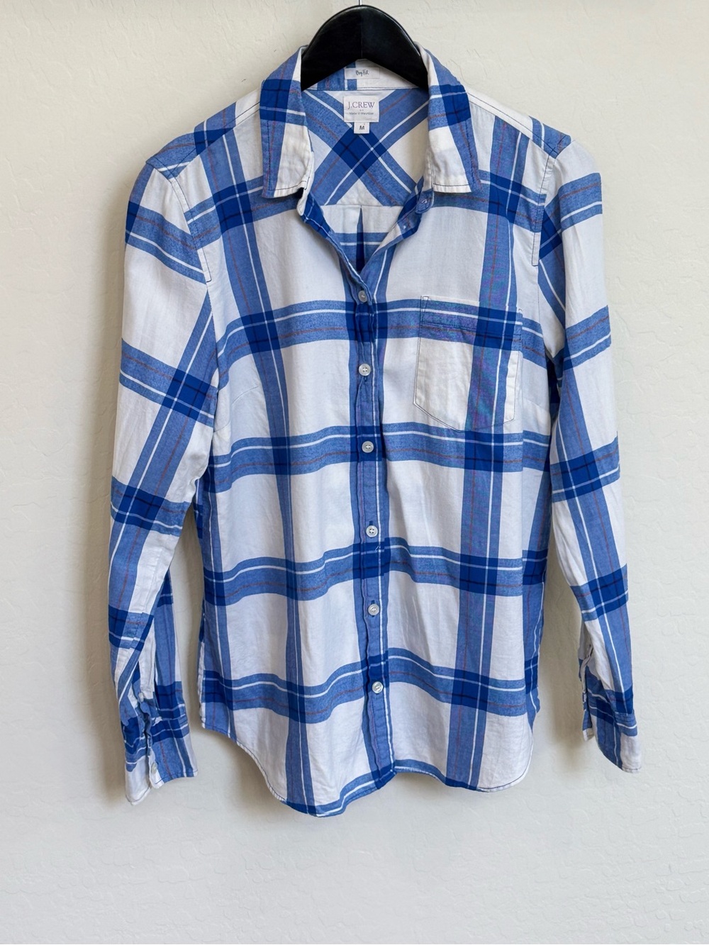 J.Crew Boy Fit Blue & White Plaid Long Sleeve Button Down Shirt Size M